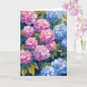 Summer Hydrangeas Pink & Blue Coastal Flowers Card