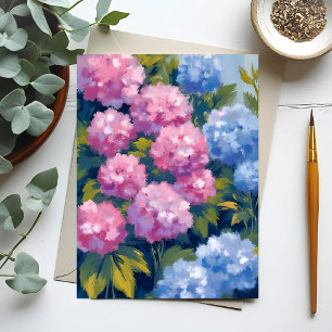 Summer Hydrangeas   Pink & Blue Coastal Flowers Postcard