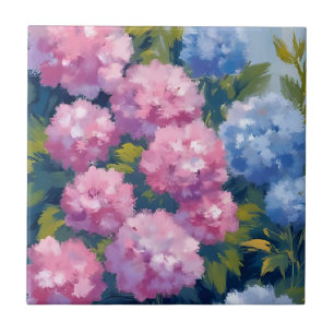 Summer Hydrangeas Pink & Blue Coastal Flowers Tile