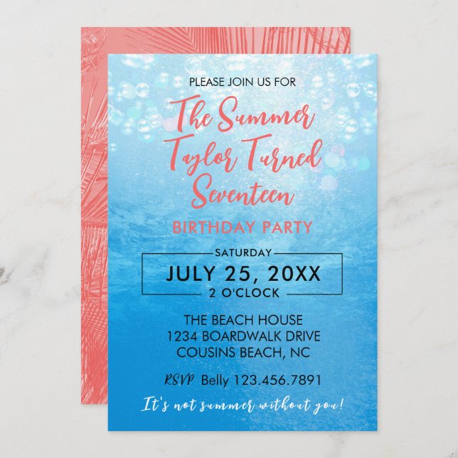 Summer I Turned Seventeen Underwater Birthday Invitation (Front/Back)