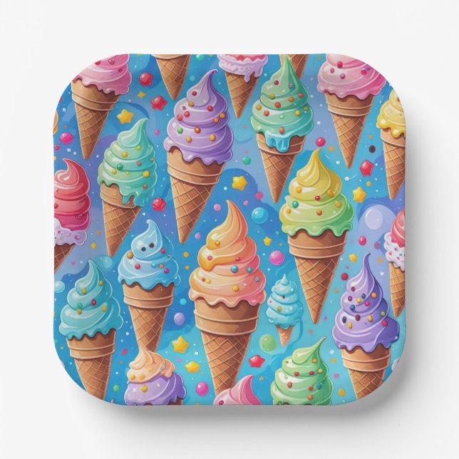 Summer Ice Cream Cone Collection Paper Plate (Front)