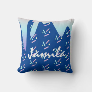Summer Ice Cream Dripping Ombre Blue Name Throw Pillow