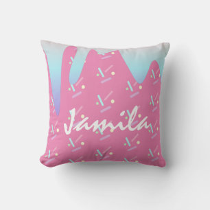 Summer Ice Cream Dripping Ombre Pink Name Throw Pillow