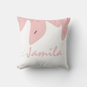 Summer Ice Cream Dripping Sprinkles Pink Name Throw Pillow