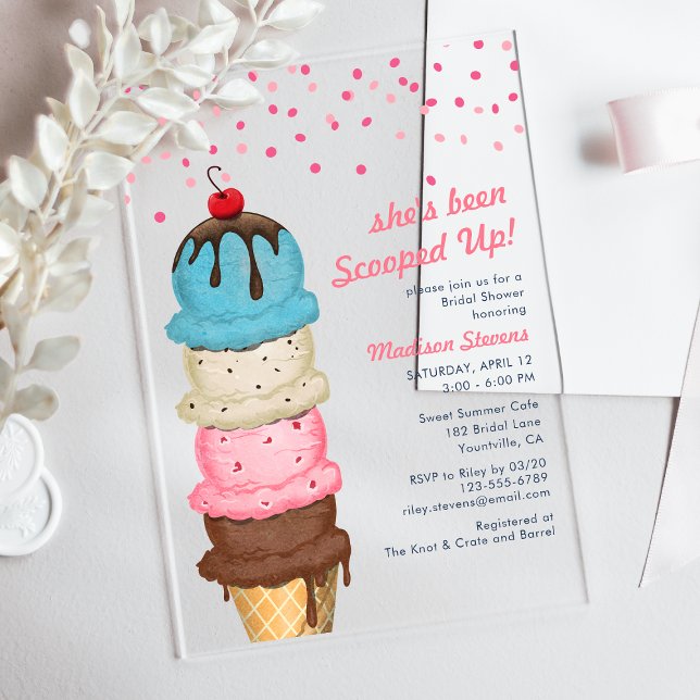 Summer Ice Cream Modern Watercolor Bridal Shower Acrylic Invitations (Creator Uploaded)
