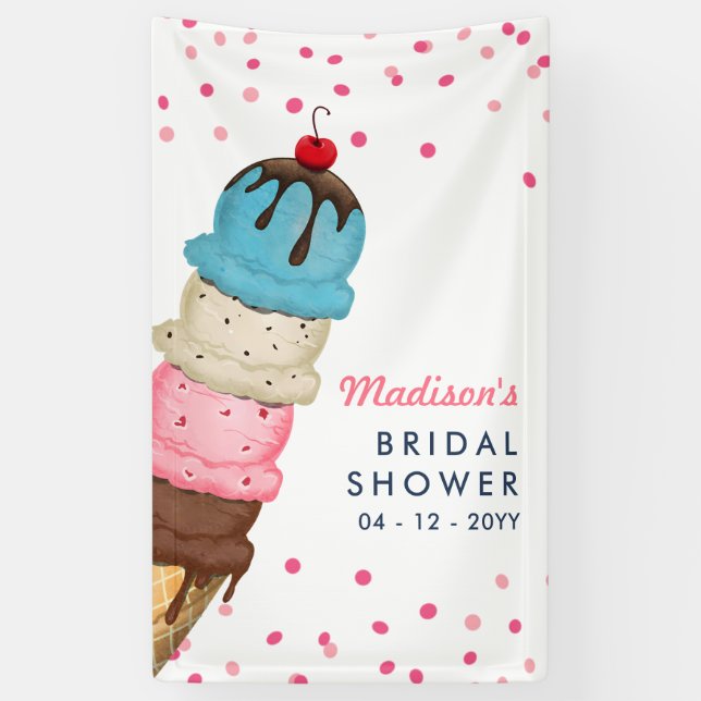 Summer Ice Cream Modern Watercolor Bridal Shower Banner (Vertical)