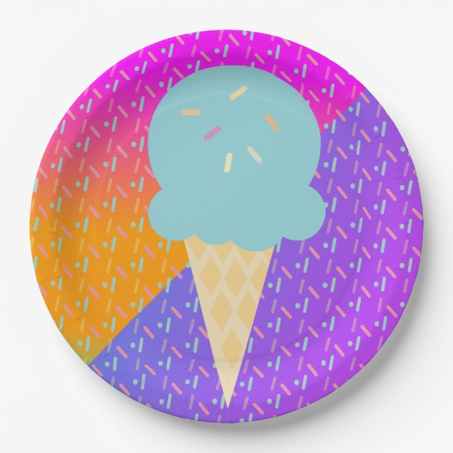 Summer Ice Cream Neon Sprinkles Party Pattern Paper Plate (Front)