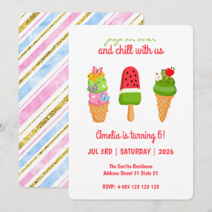 Summer Ice Cream Popsicle Birthday Invitation