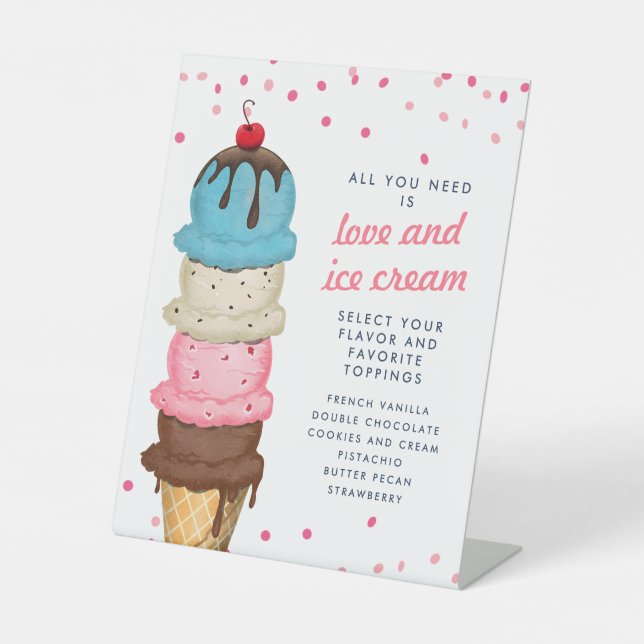 Summer Ice Cream Station Modern Bridal Shower Pedestal Sign (Front)