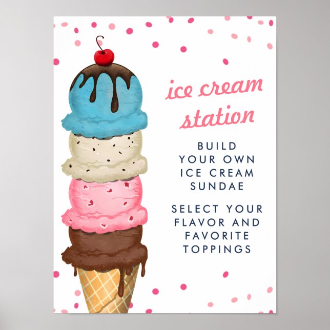 Summer Ice Cream Station Modern Bridal Shower Poster (Front)