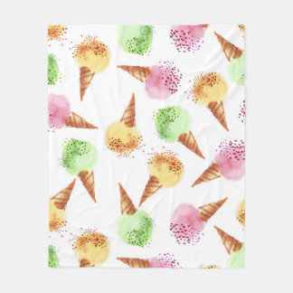 Summer Ice Cream Watercolor Pattern. Fleece Blanket