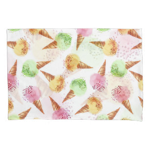 Summer Ice Cream Watercolor Pattern. Pillowcase