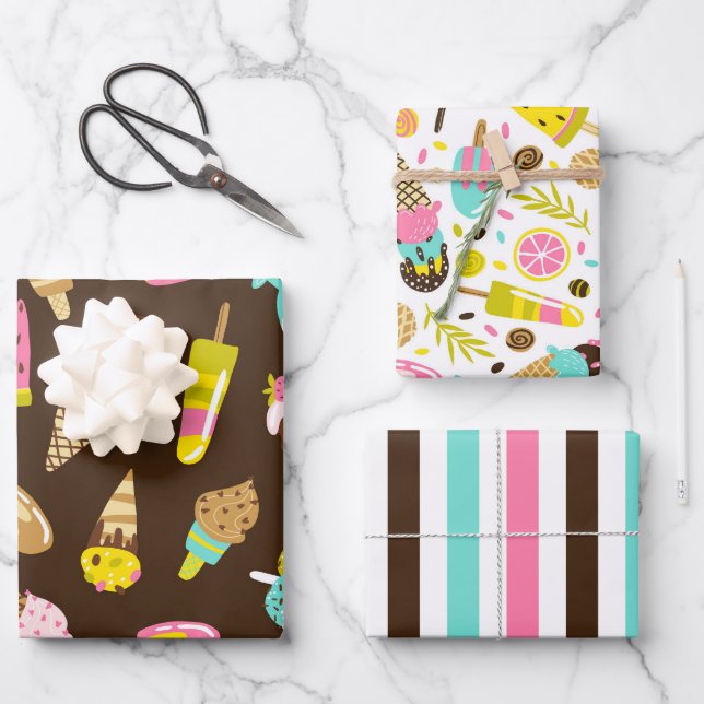 Summer Ice Cream Wrapping Paper Set of 3 (Front)