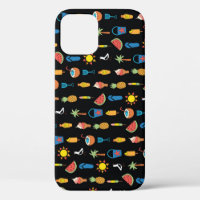 Summer Icons Black Seamless Background