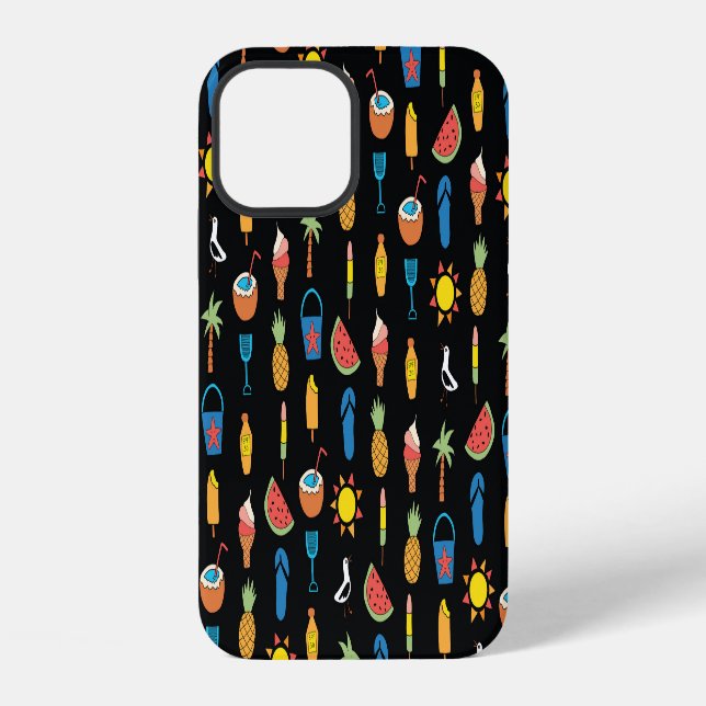 Summer Icons Black Seamless Background iPhone Case (Back)