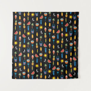 Summer icons seamless vintage pattern black. Repea Tapestry