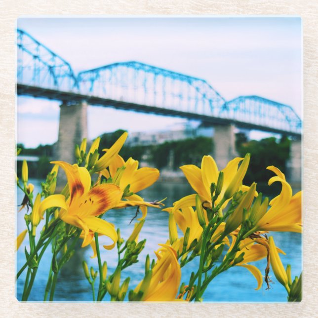 Summer in Chattanooga, TN - Walnut Street Bridge Glass Coaster (Front)