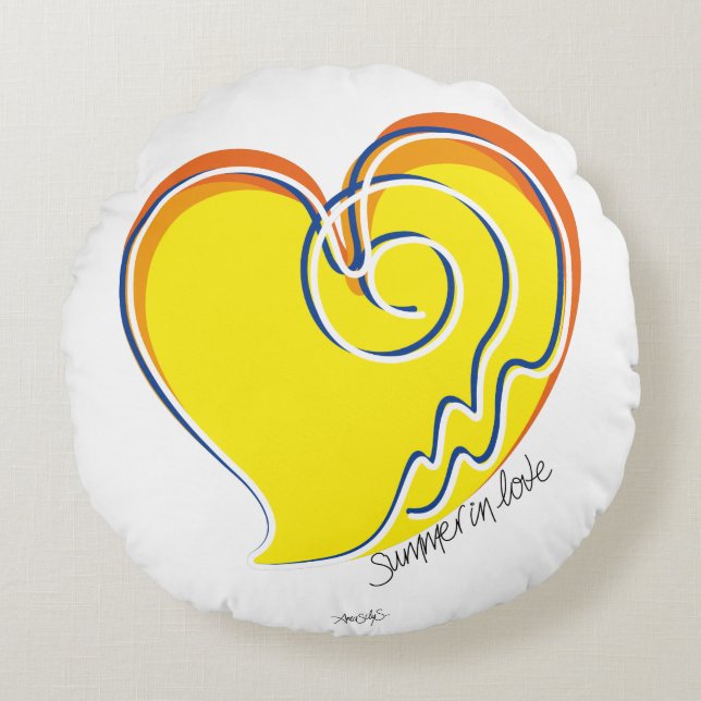 Summer in Love - Sun & Beach Heart Round Pillow (Front)