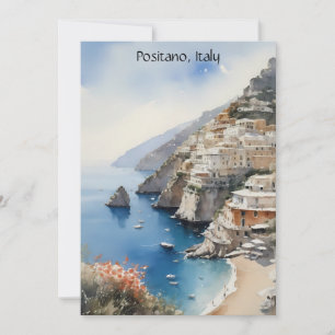 Summer in Positano Italy Watercolor Illustration Card