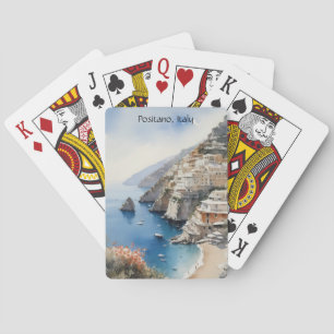 Summer in Positano Italy Watercolor Illustration Playing Cards