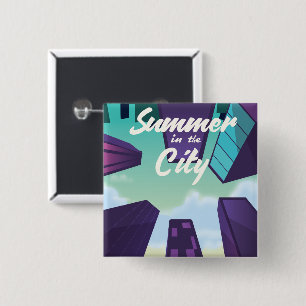 Summer in the City cityscape poster cartoon. 2 Inch Square Button