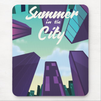 Summer in the City cityscape poster cartoon. Mouse Pad