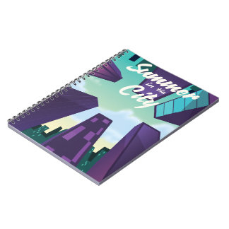 Summer in the City cityscape poster cartoon. Notebook