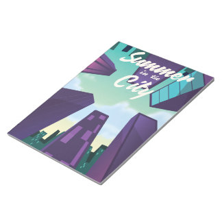 Summer in the City cityscape poster cartoon. Notepad