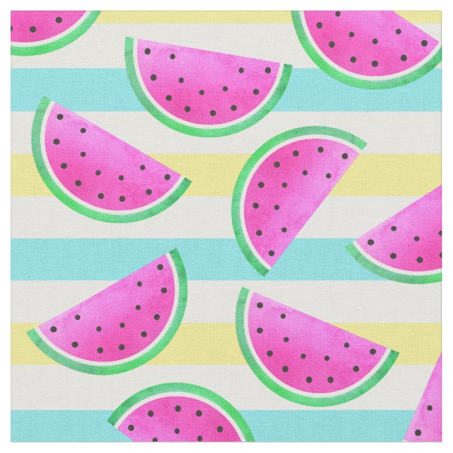 Summer Inspired Pink Watermelons Fun Pattern Fabric (Close Up)