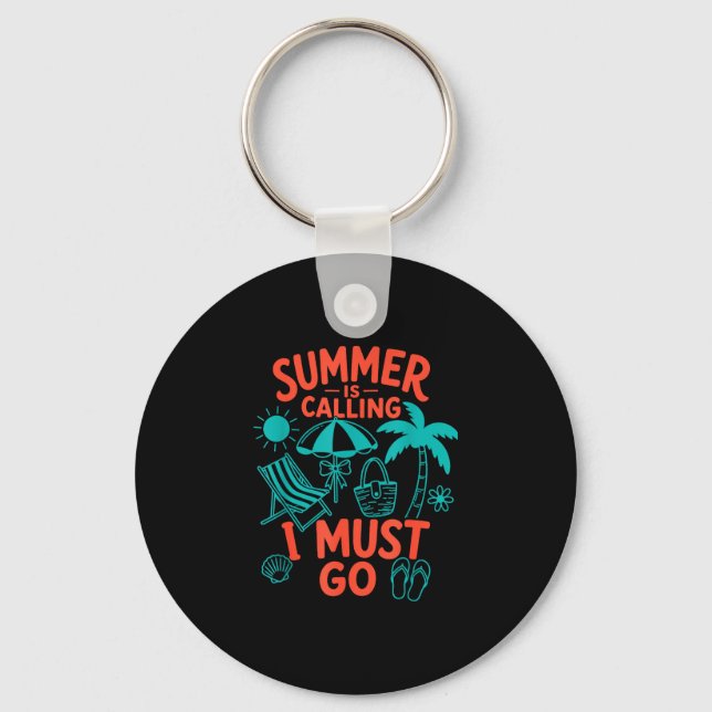 Summer is calling beach i must go retro palm  keychain (Front)