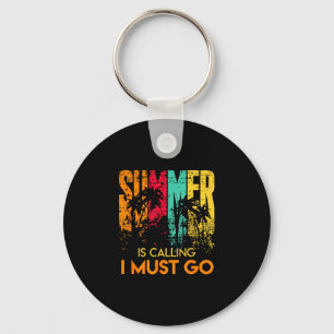 Summer is calling vintage must go retro beach palm keychain