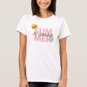 Summer is coming pink and gray Typography T-Shirt