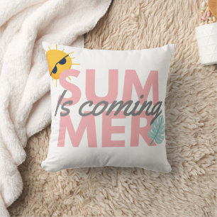 Summer is coming pink and grey typography throw pillow