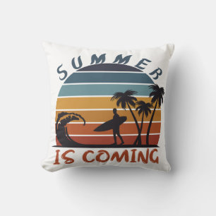 Summer is coming retro vintage Stripes Throw Pillow