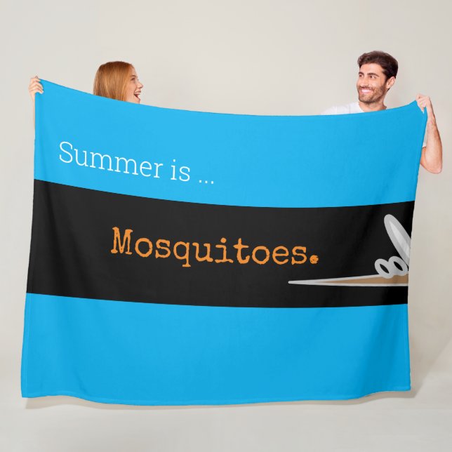 SUMMER IS MOSQUITOES Cute Drawing Azure Stripes Fleece Blanket (In Situ)