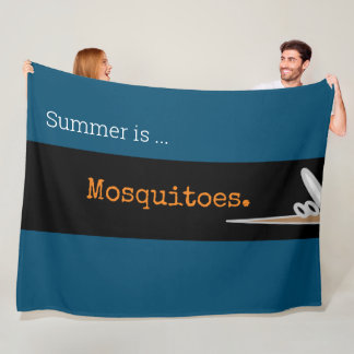 SUMMER IS MOSQUITOES Fun Drawing Teal Stripes Fleece Blanket