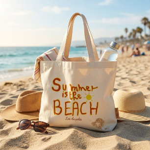 Summer Is The Beach Custom Retro Doodle Tote Bag