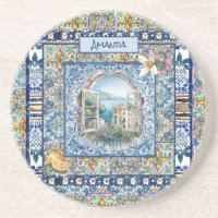 summer italian floral blue tiles citrus monogram