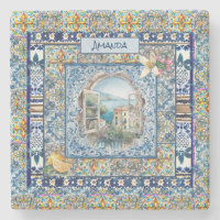 summer italian floral blue tiles citrus monogram
