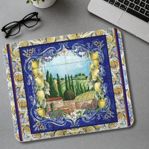 summer italian Majolica blue tiles citrus Mouse Pad