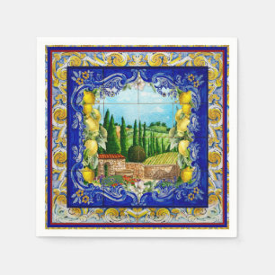 summer italian Majolica blue tiles citrus Napkin