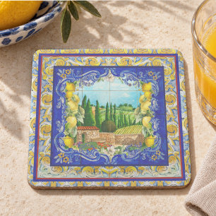 summer italian Majolica blue tiles citrus Stone Coaster