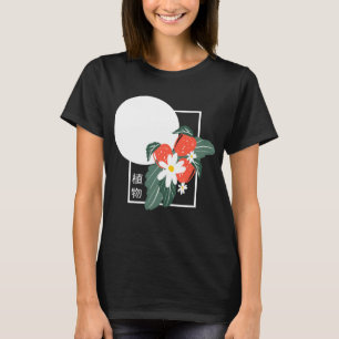 Summer Japanese Botanical Strawberries Floral T-Shirt