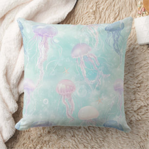 Summer Jellyfish Coastal Pattern Throw Pillow