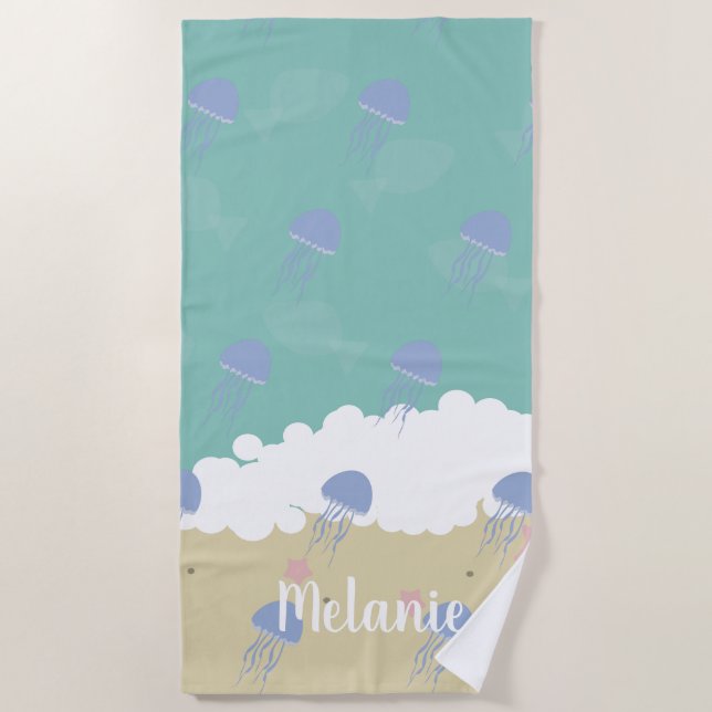 Summer Jellyfish Sand Name Beach Towel (Front)