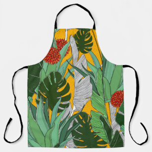 Summer Jungle: Bright Palm Pattern. Apron