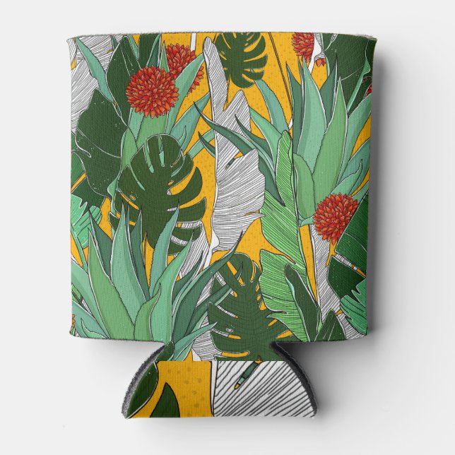 Summer Jungle: Bright Palm Pattern. Can Cooler (Front)