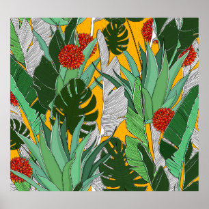 Summer Jungle: Bright Palm Pattern. Poster