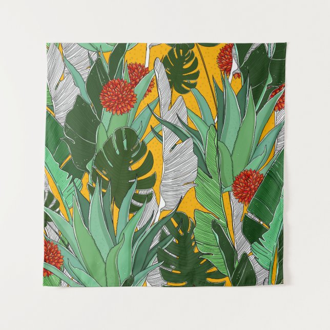 Summer Jungle: Bright Palm Pattern. Tapestry (Front)