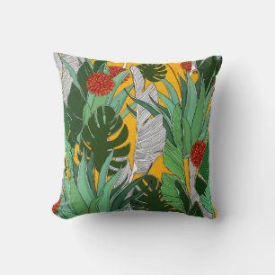 Summer Jungle: Bright Palm Pattern. Throw Pillow